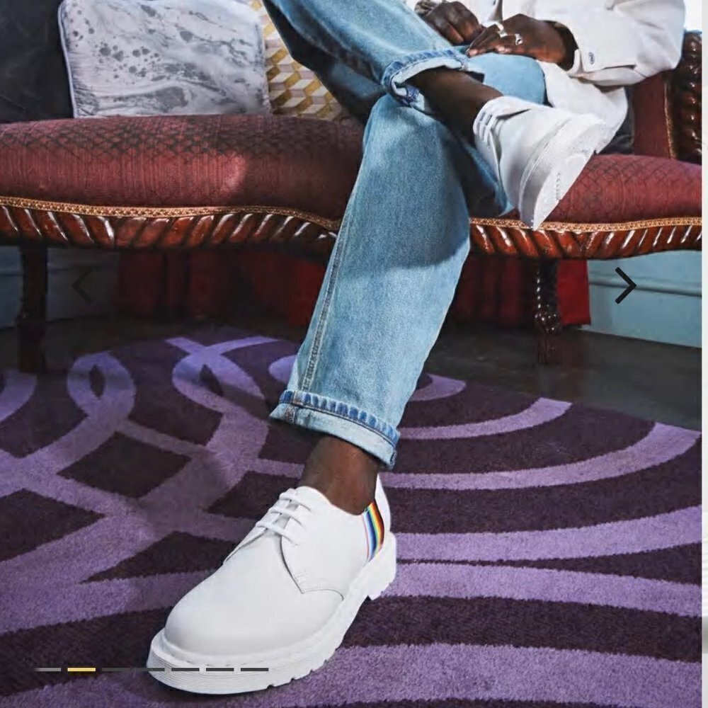 Dr. Martens White Oxfords with Rainbow Detail NWOT
